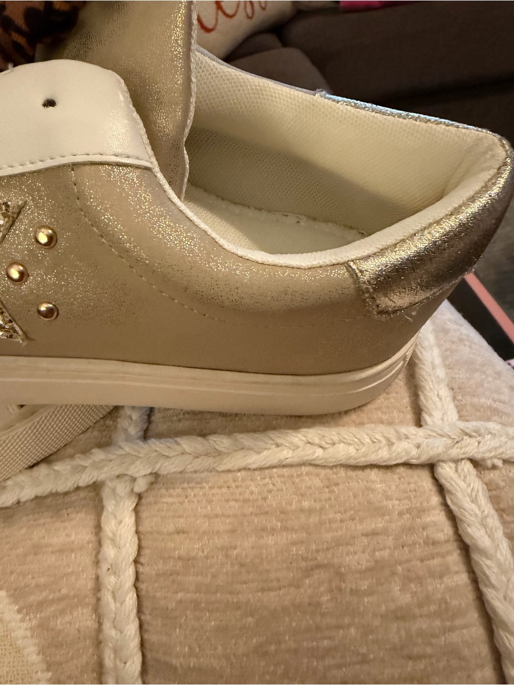 Metallic Gold Slip-On Women's Sneakers with White Accents